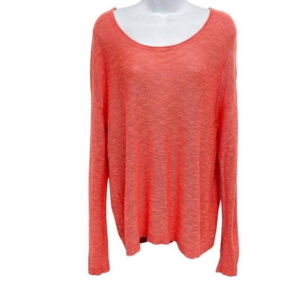 NEW Gap Scoop Neck Slub Knit Sweater Top Relaxed Lightweight Sheer Coral Pink - Picture 1 of 6